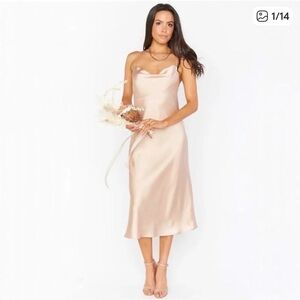 Show Me Your MuMu Verona Satin Cowl Neck Midi Dress in Champagne Gold Size Small